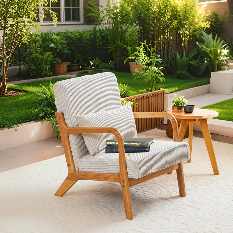 Fauteuil d'appoint Mid-Century Modern, Polyester beige, Naturel