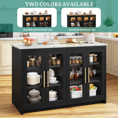  130cm W Kitchen Island With 4 Acrylic Doors & 3-Color LED Strip