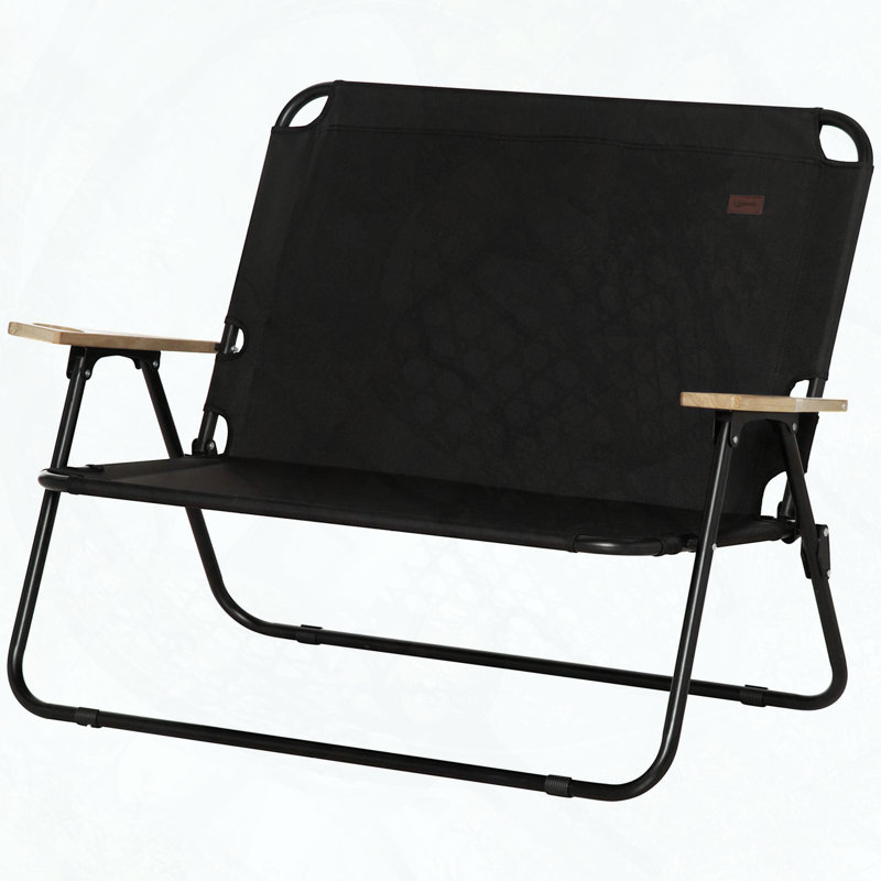 Causeuse de camping double pliante pour deux adultes avec accoudoirs en bois et porte-gobelets