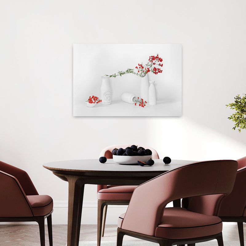 Minimalist Red Berry Display Elegant Minimalist Modern Plant Winter Wall Art Print 1 Piece Wrapped Canvas Wall Art