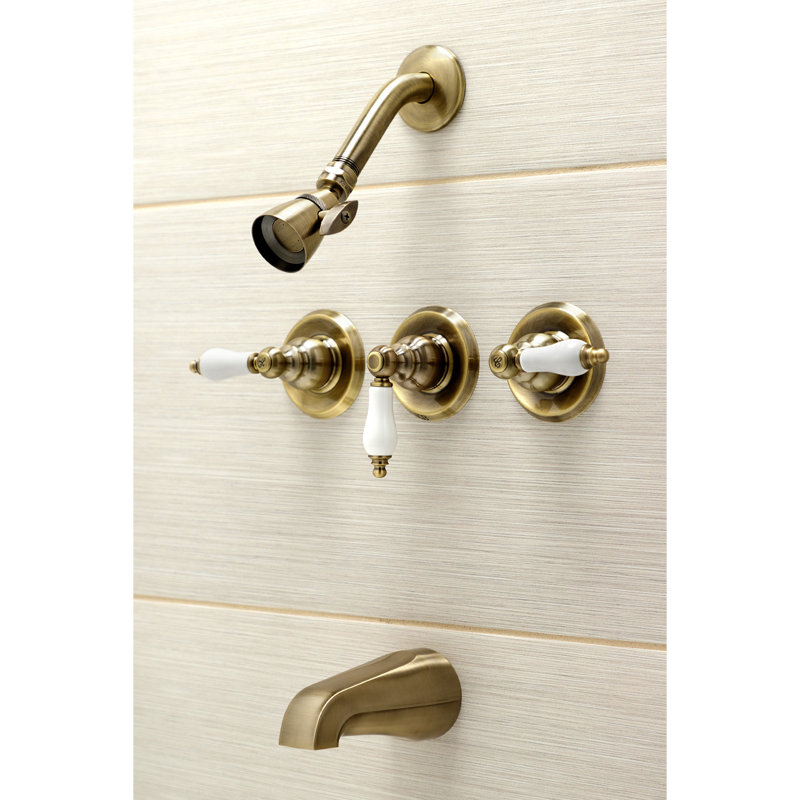 Robinet de baignoire et de douche avec valve brute, Laiton antique
