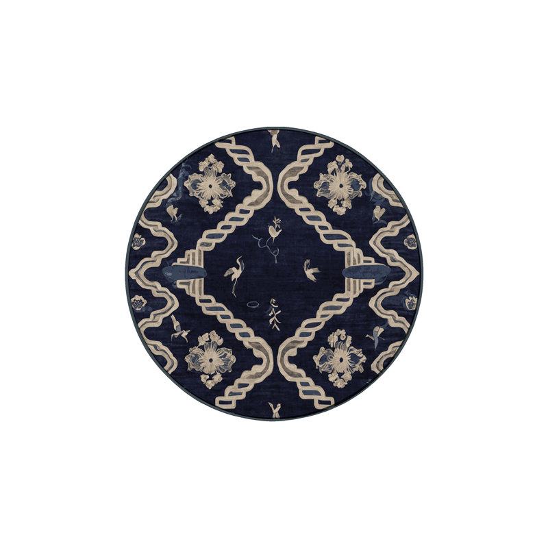 Machine Washable Gray Area Rug, Round 4'