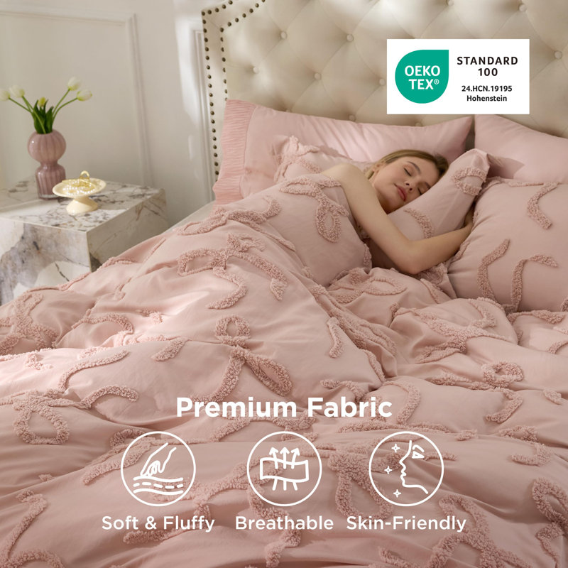 Bedsure Comforter Set-Bow Tufted, Queen Comforter + 2 Queen Shams