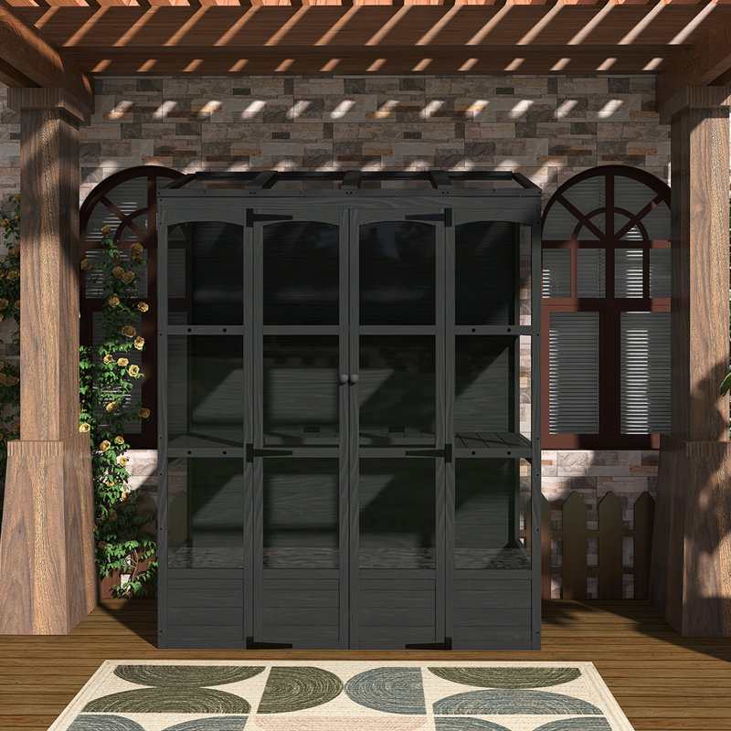 78'' Tall Walk-In Wooden Greenhouse With 4 Skylights