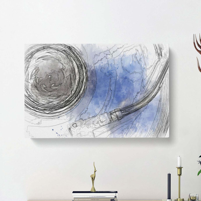 Blue Vinyl Record in Abstract - Wrapped Canvas, 35cm H x 50cm W x 3cm D
