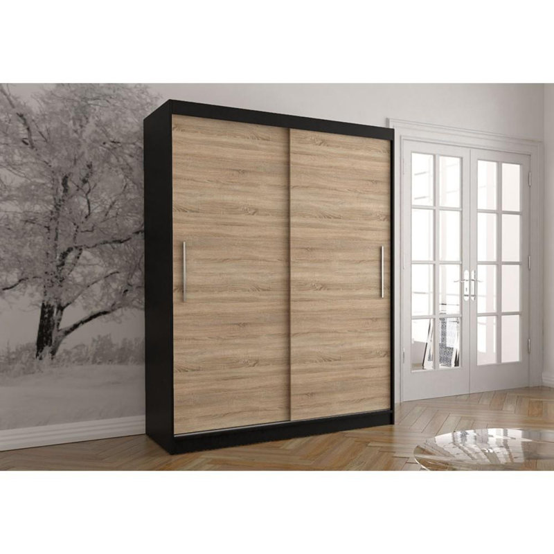 Demster 2 Door Manufactured Wood Wardrobe, Black/Oak