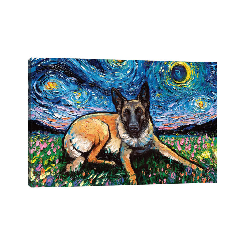 Belgian Malinois Night by Aja Trier - Wrapped Canvas Painting, 66.04 cm H x 45.72 cm W x 3.175 cm D