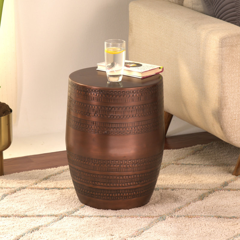 Modern Round Aluminum Hammered Embossed Texturing Metal Side Table, Copper