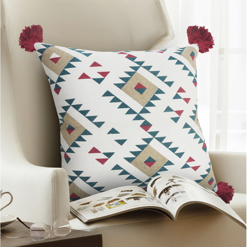 Southwestern Geometric Cotton Blend Throw Pillow with Tassels
