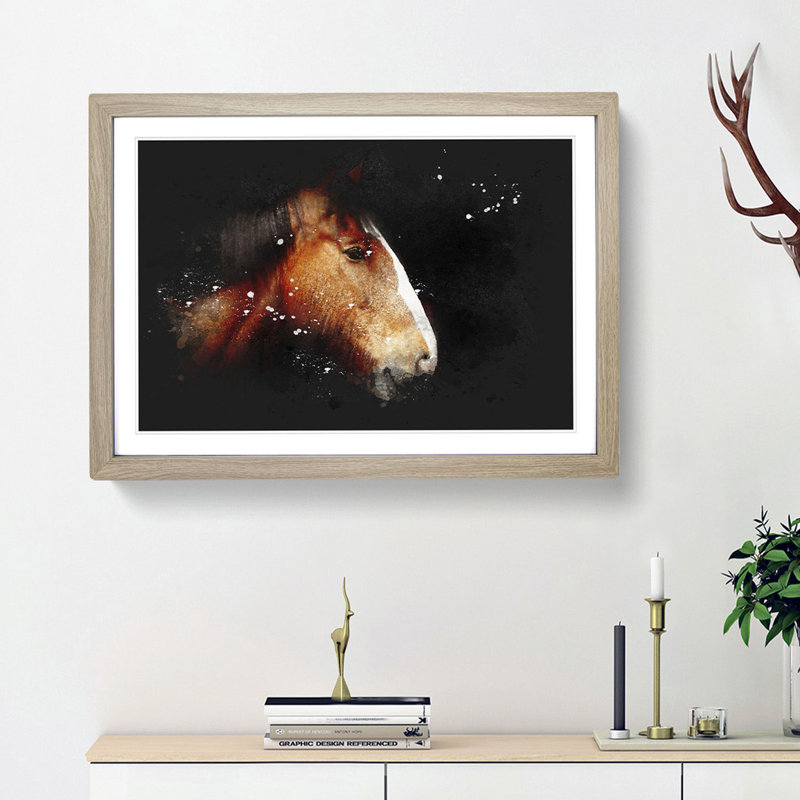 Brown Shire Horse - Framed Print, Oak Framed, 45cm H x 63cm W x 2cm D