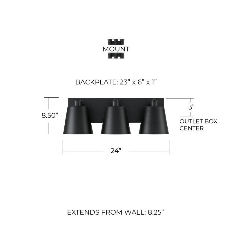 Alden 3 - Light Dimmable Vanity Light, Matte Black