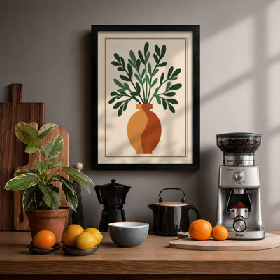 Terracotta Vase and Ferns Botanical - Framed Print