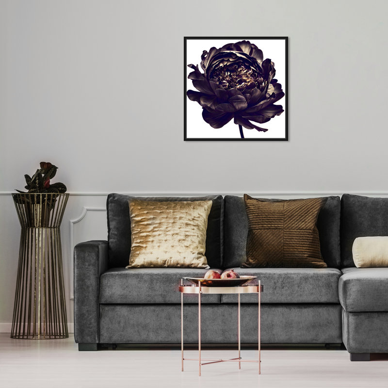 Pivoine noire - Impression sur toile, Cadre noir, H 17 po x l 17 po