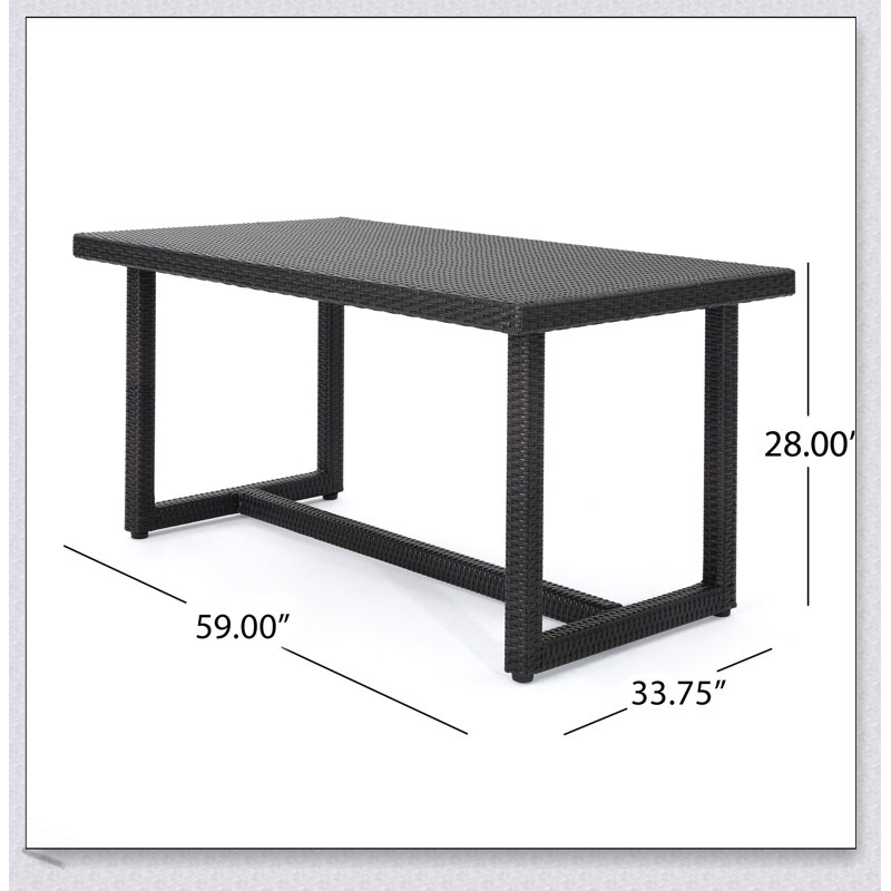 Table de salle à manger en résine tressée avec structure en fer de Santa Rosa, durable et élégante pour l'extérieur, Brown