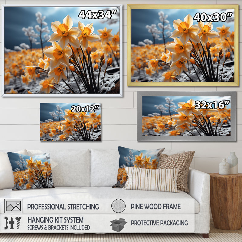 Daffodils Field Yellow Vibrant II - Imprimé, H 30 po x l 40 po x P 1,5 po, Cadre doré simple