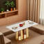 Table de salle à manger en marbre pour 6 personnes, table de salle à manger rectangulaire en faux marbre 70 po avec base en acier inoxydable à finition miroir, table de cuisine moderne en marbre de grande taille (or, blanc) (table unique)-1703169012-1703169011