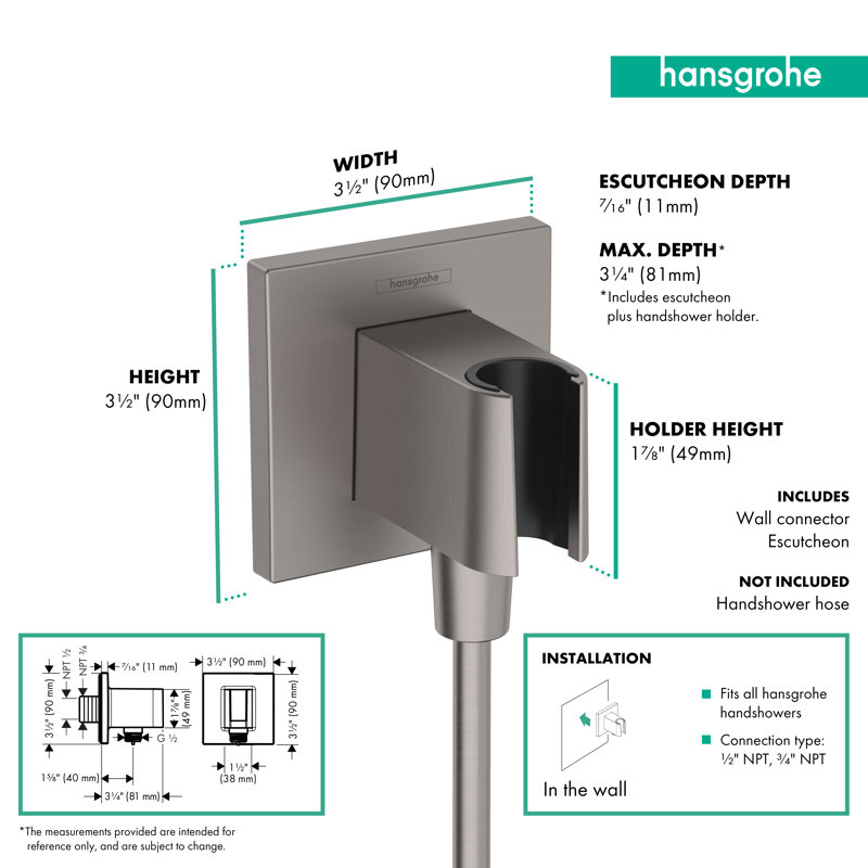 Prise murale avec douchette hansgrohe FixFit E, Chrome poli noir