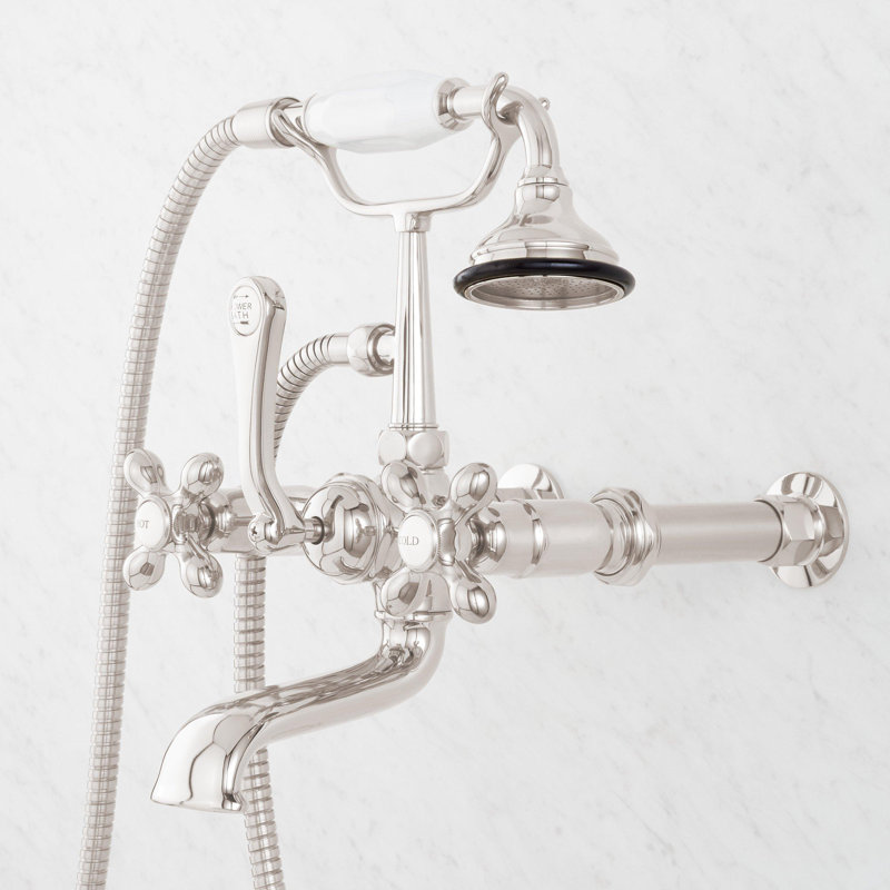 Telephone Style Wall Mounted Tub Faucet with Cross Handles, Polished Nickel