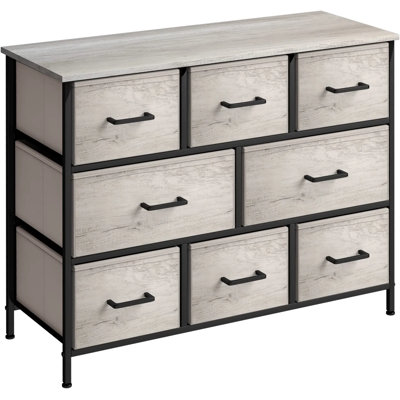 Sorbus 8 Drawers Wide Dresser with Steel Frame, Wood Top, and Fabric Bins in Rustic by Sorbus