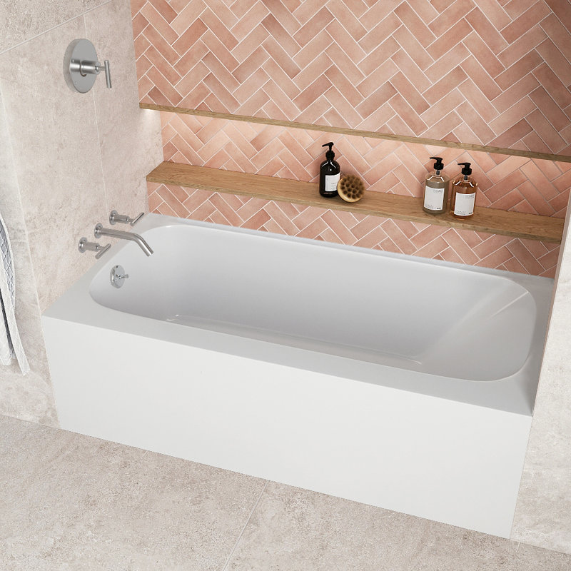Streamline 60 in. x 30 in. Acrylic Left-Hand Drain Alcove Bathtub in Glossy White With External Drain, Polished Chrome