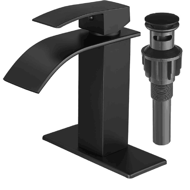 Robinet de lavabo de salle de bain à poignée simple avec bonde noire