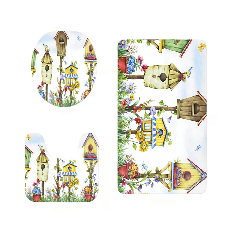 Collection de tapis de salle de bain 3 pièces Colorful Birdhouse