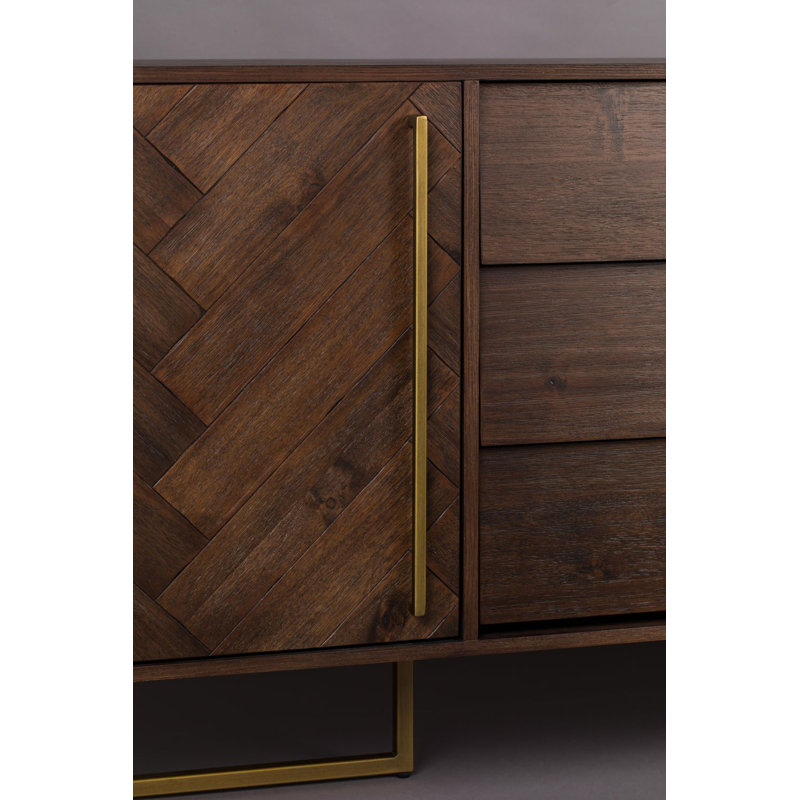 Class 71'' Acacia Wood Herringbone Sideboard with Brass Finish