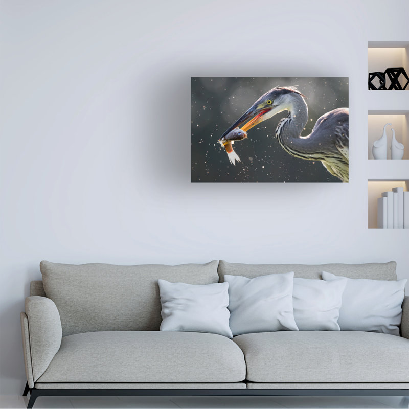 Art sur toile, boléro, héron gris, H 30 po x l 47 po