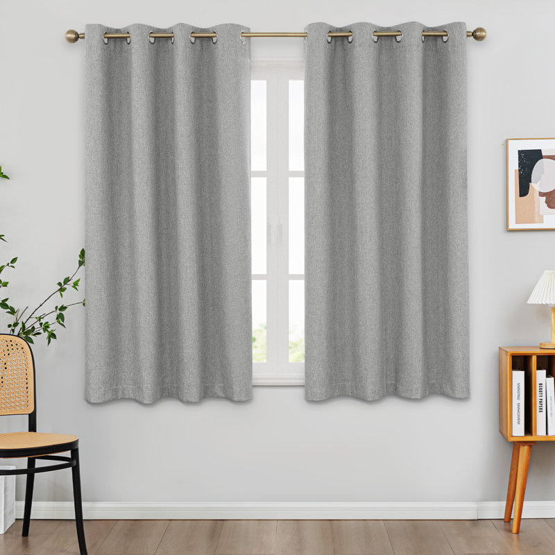 100% Blackout Thermal Insulated Polyester Curtain Pair, Gray, 52" W x 63" L