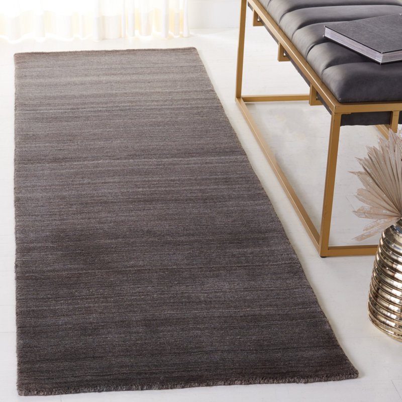 Thendara Hand Loomed Wool/Cotton Solid Color Rug in Charcoal, Runner 2'3" x 6'