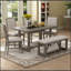 6-Piece Retro Dining Table Set For 6, 60" Wood Kitchen Table And Chairs Set Of 4 With Bench Designed Trestle Base For Kitchen & Dining Room (Grey)