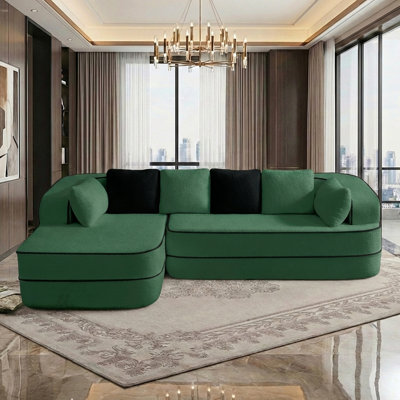 Canapé Boneless de 32 po en tissu pelucheux sans assemblage 32D, couleur contrastée, canapé moelleux et confortable avec méridienne en L, pour le salon