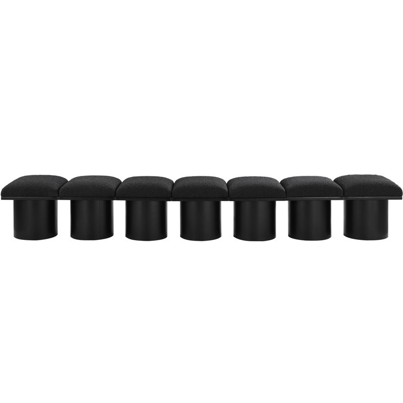 Banc rembourré Horatia, Tissu bouclé noir, H 17,5 po x l 108,5 po x P 18 po, Noir, noir, noir, noir