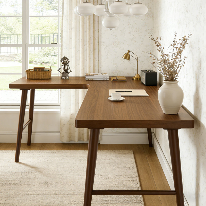 Bureau de coin en bois de pin massif en forme de L noyer, H 29,53 po x l 62,91 po x P 47,17 po, Retour à gauche