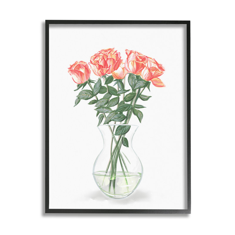 Bouquet de roses roses, Giclée encadrée noir minuit, H 30 po x l 24 po x P 1,5 po