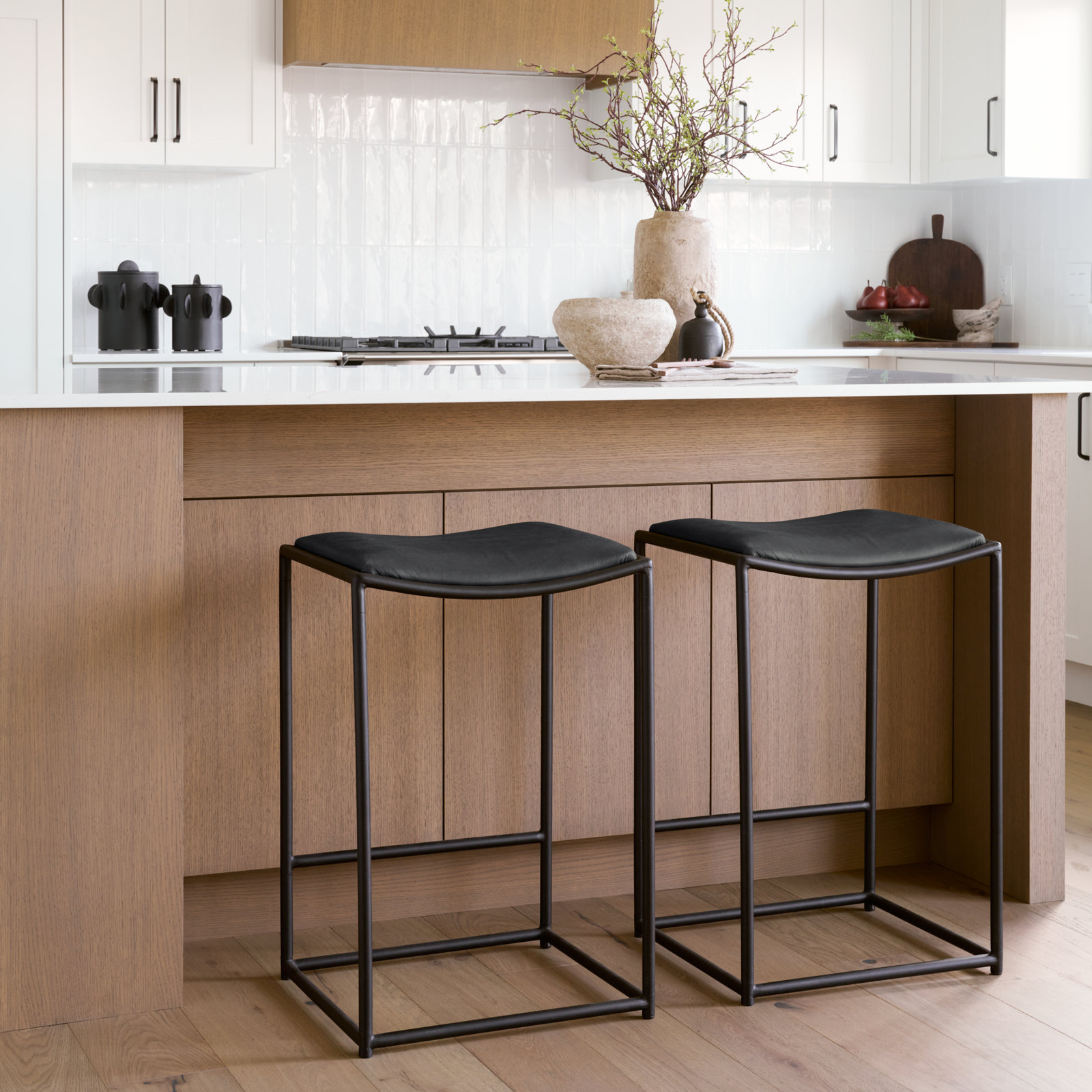 Taniel Leather w/ Metal Counter Stool, Black
