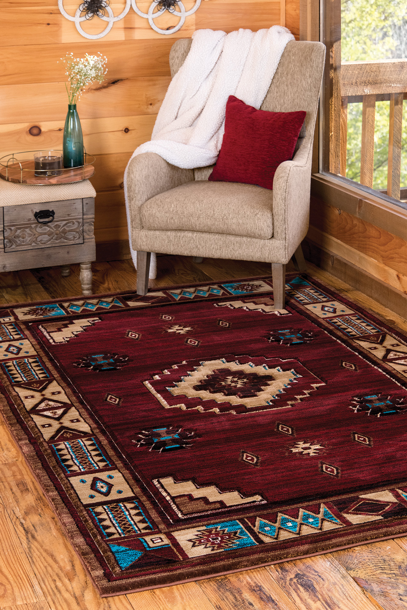 Millwood Pines Ely Border Burgundy Area Rug | Wayfair