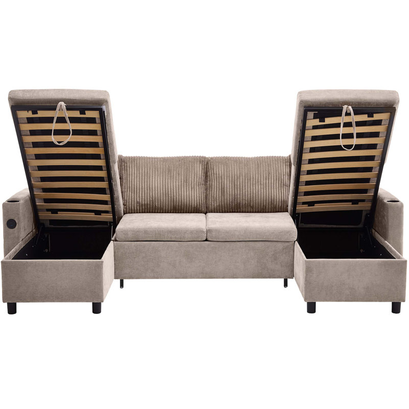 Canapé en chenille avec accoudoirs carrés, Brun