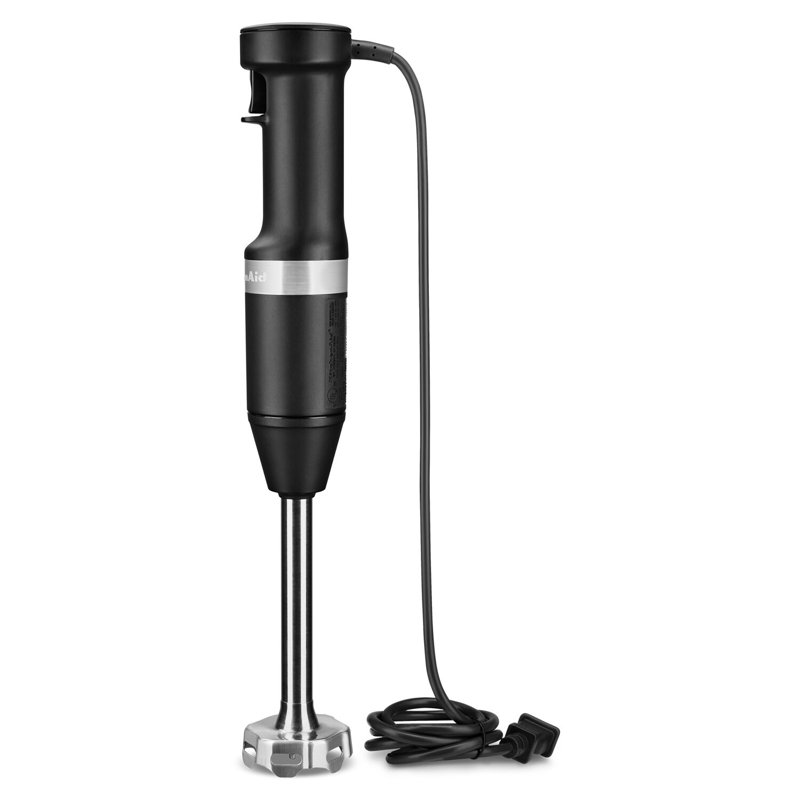 KitchenAid Variable Speed Hand Immersion Blender with 8” Removable Arm, Whisk, Chopper & Blending Jar in Aqua, Black Matte