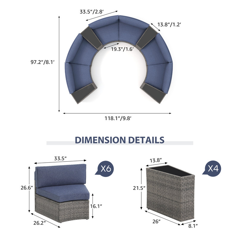 6 - Person Seating Group With Cushions, Gray Frame/Navy Cushion