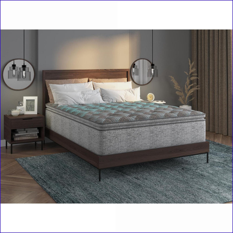 Mattresses | Restonic 12” Hybrid Euro Top Queen Mattress, Individual Pocketed Coils, Plush Comfort | Foam | Slate Gray + Sky Blue