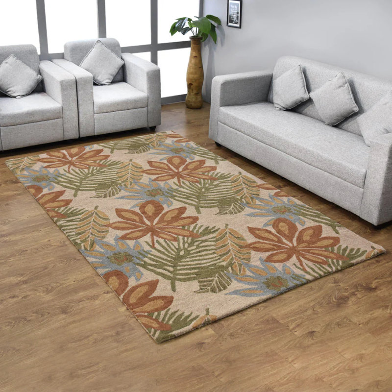 Stantonsburg Hand Tufted Wool Eco-Friendly Area Rugs - Rectangle, Cream Color, Floral Modern Design, High Pile Thick Handmade Anti Skid Area Rugs for Living Room, Bed Room