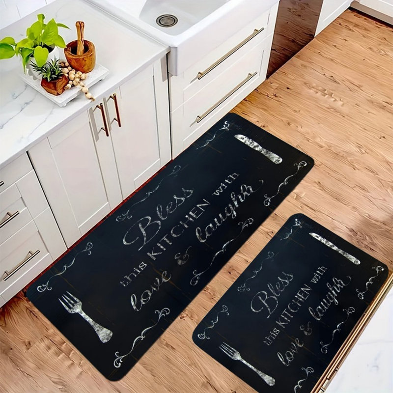Tapis de cuisine noir, lot de 2, pour cuisine et salle à manger