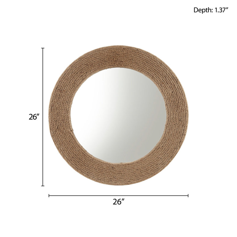Coastal Charm Natural Jute Rope 26" Round Wall Mirror
