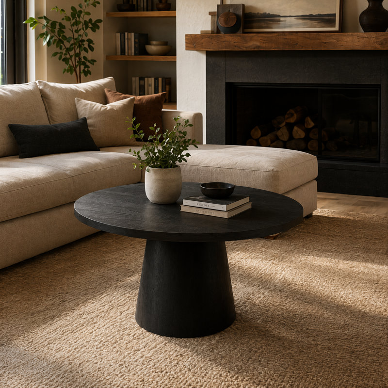 Table basse 1 pièce ronde noire de 29 po de largeur avec piédestal ébène