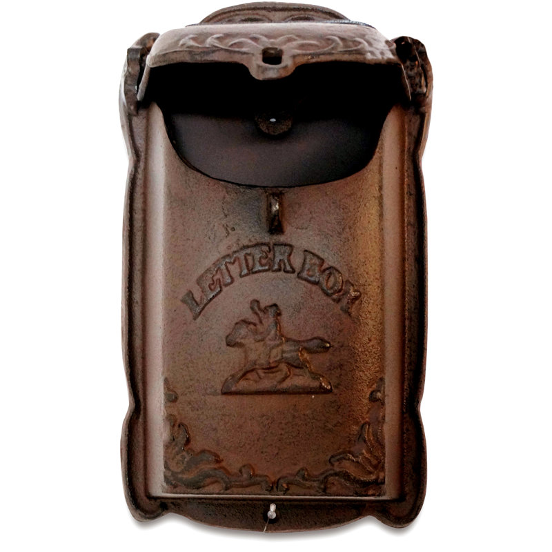 Cara Antique Brown Cast Iron Lockable Wall Mounted Mailbox