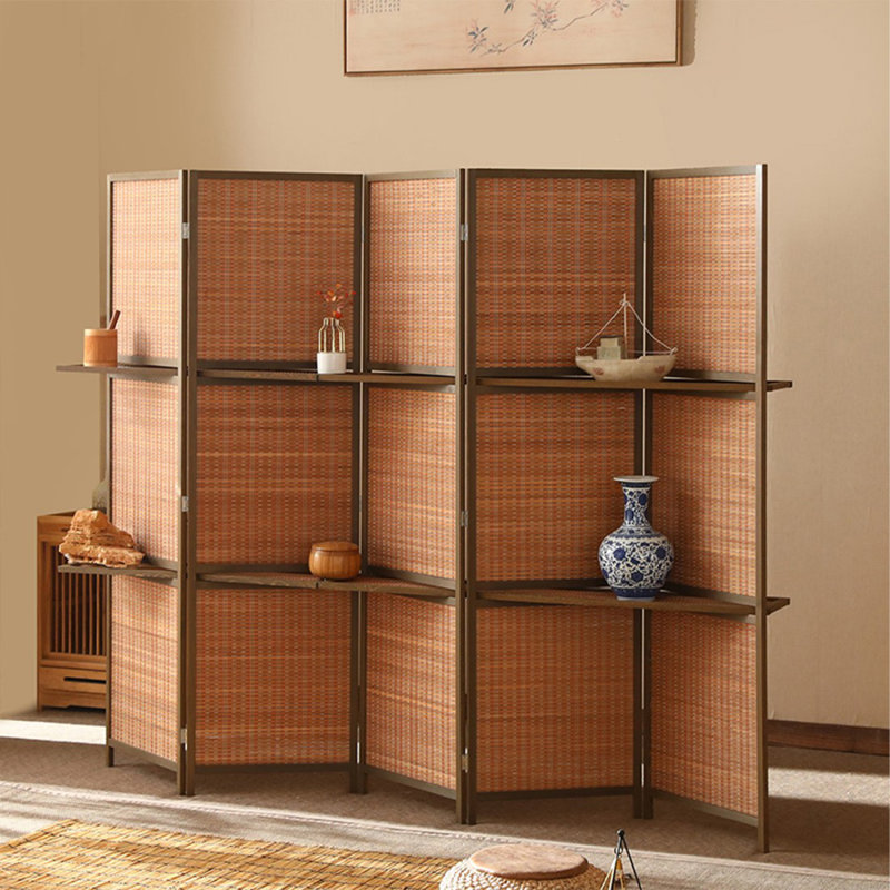Paravent 5 panneaux en bois massif noir, H 70,87 po x l 98,43 po x P 1,97 po
