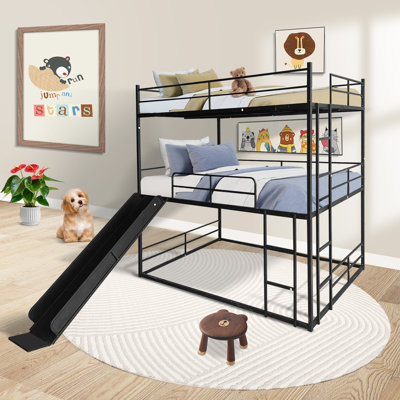 Twin Size House Loft Bed With Slide And Ladder,  Black