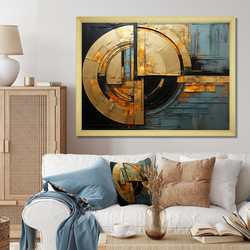 «Hardedge Golden Geometric II», reproduction sur toile, Encadrement doré, H 34 po x l 44 po x P 1,5 po