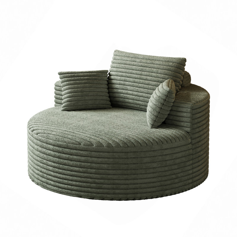 Boneless Sponge Single Sofa,fluffy Modern Sleeper Chair, Green Corduroy, 32.5" H x 55" W x 55" D